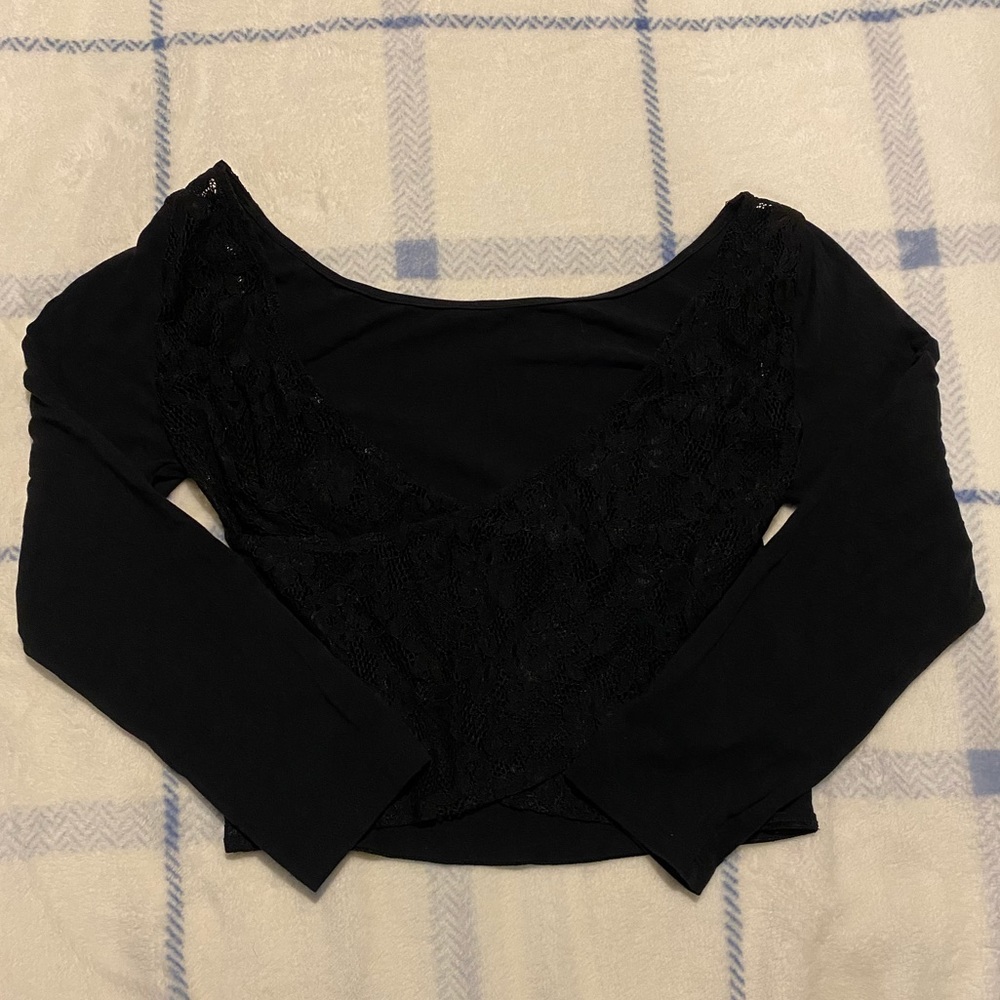 american eagle black laced front long sleeve